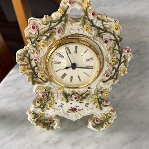 Vintage Floral Ceramic Clock with Gold Trim